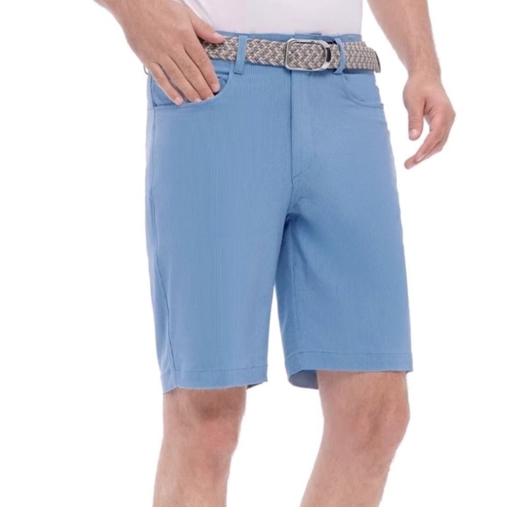 Maelreg Men’s Proflex Sky Blue Pinstripe Active Golf Casual Shorts Quick-dry